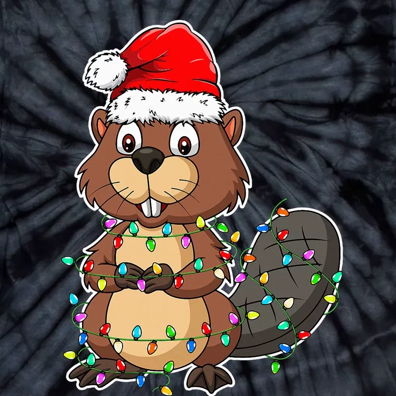 Beaver Wearing Santa Hat Xmas Funny Beaver Lover Christmas Tie-Dye T-Shirt