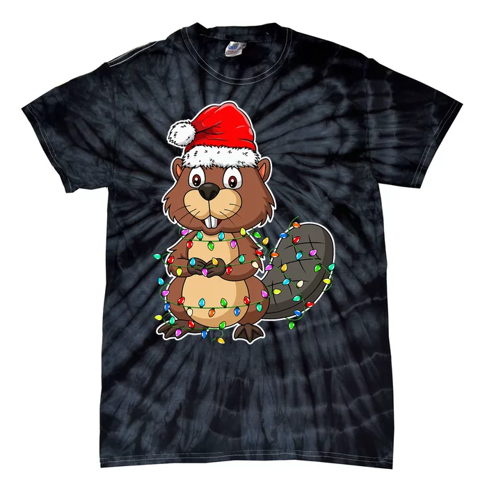 Beaver Wearing Santa Hat Xmas Funny Beaver Lover Christmas Tie-Dye T-Shirt