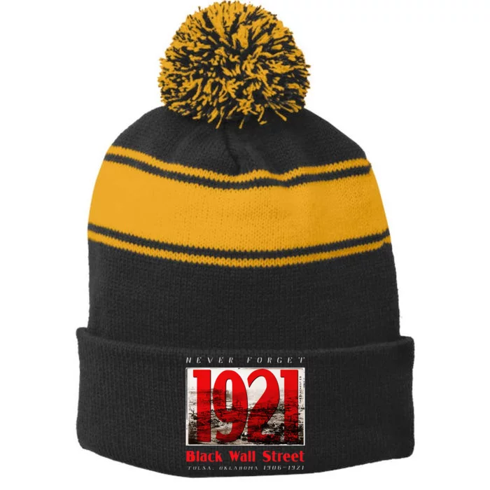 Black Wall Street 1921 Greenwood Tulsa Black History Stripe Pom Pom Beanie