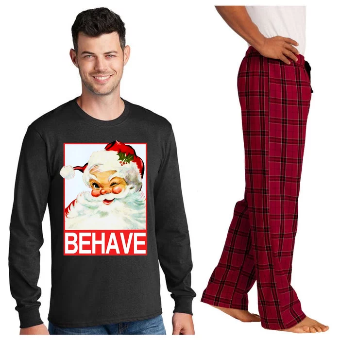 Behave Winking Santa Claus Gift Long Sleeve Pajama Set