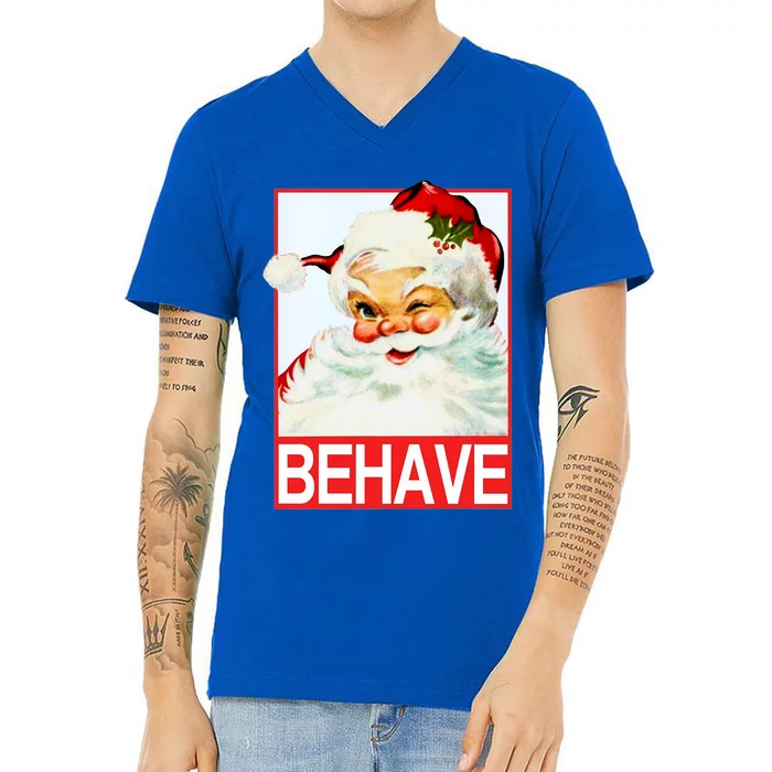 Behave Winking Santa Claus Gift V-Neck T-Shirt