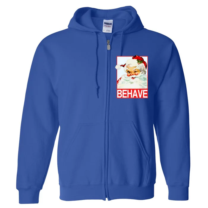 Behave Winking Santa Claus Gift Full Zip Hoodie