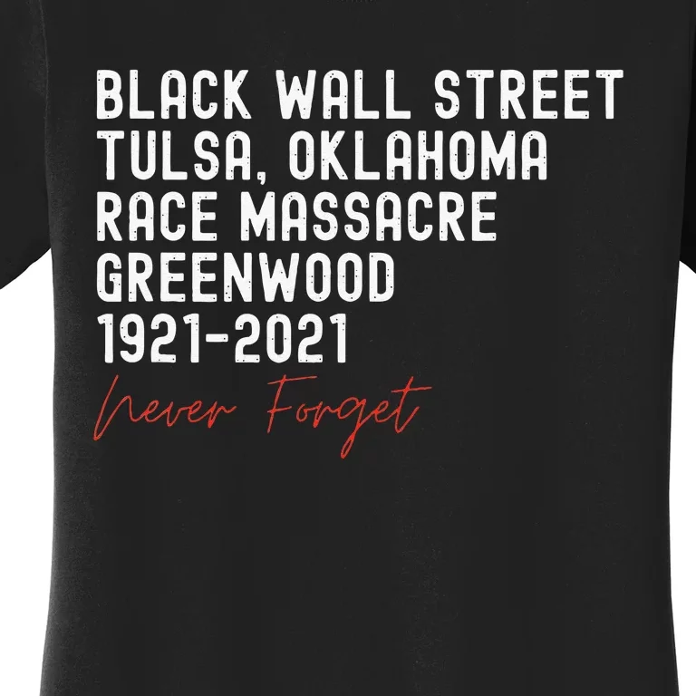 Black Wall Street. Tulsa Race Massacre Centennial. Greenwood Women's T-Shirt