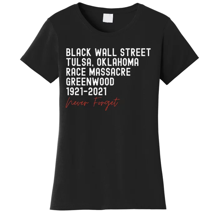 Black Wall Street. Tulsa Race Massacre Centennial. Greenwood Women's T-Shirt