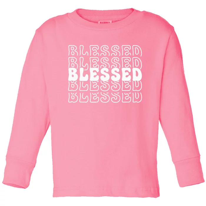 Blessed White Stacked Lettering Christian Religious Toddler Long Sleeve Shirt