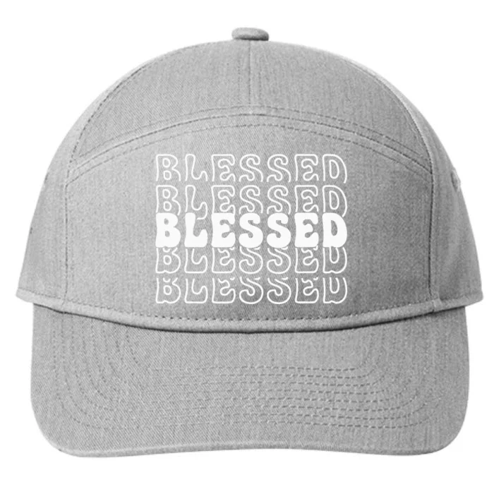 Blessed White Stacked Lettering Christian Religious 7-Panel Snapback Hat