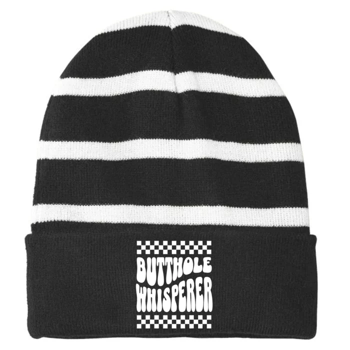 Butthole Whisperer Sarcastic Jokes Retro Striped Beanie with Solid Band