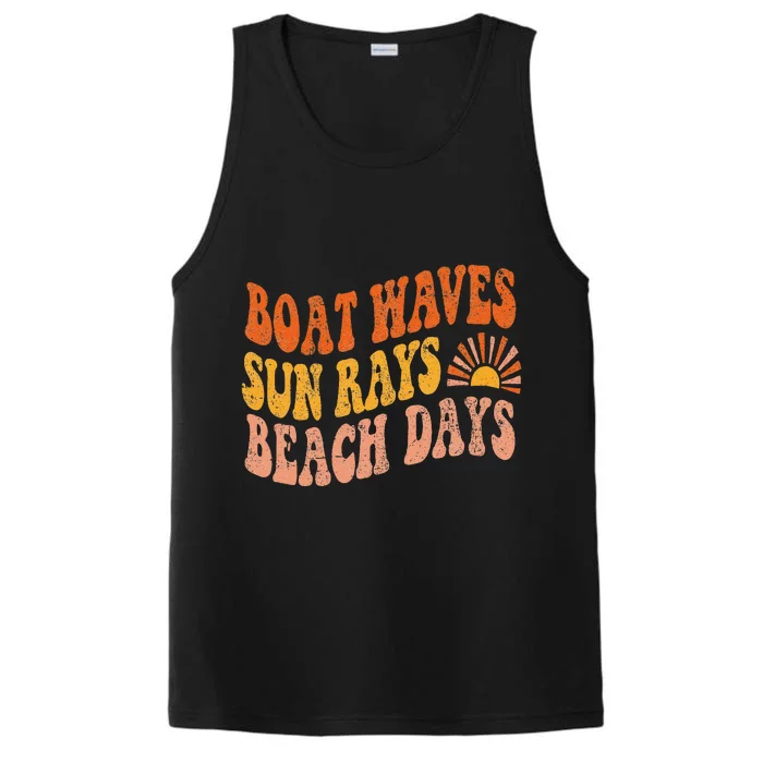 Boat Waves Sun Rays Beach Days Cute Retro Summer Vacation Performance Tank