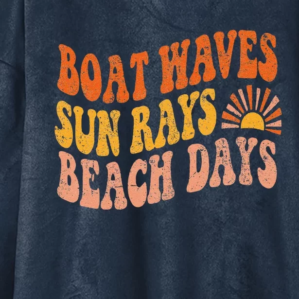 Boat Waves Sun Rays Beach Days Cute Retro Summer Vacation Hooded Wearable Blanket