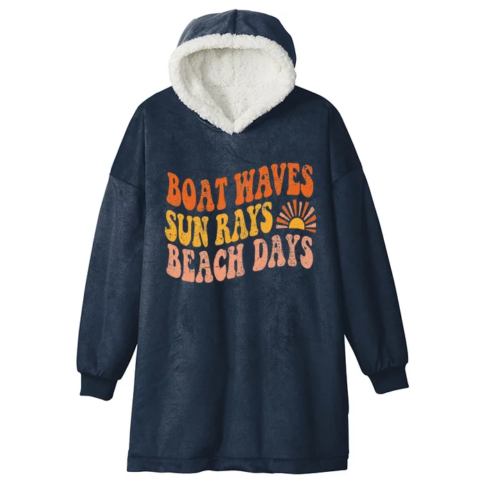 Boat Waves Sun Rays Beach Days Cute Retro Summer Vacation Hooded Wearable Blanket