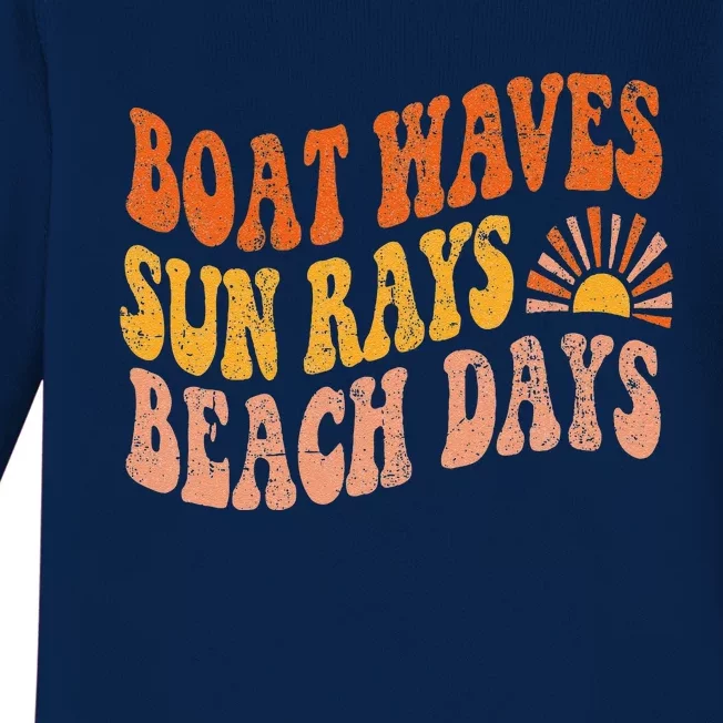 Boat Waves Sun Rays Beach Days Cute Retro Summer Vacation Baby Long Sleeve Bodysuit