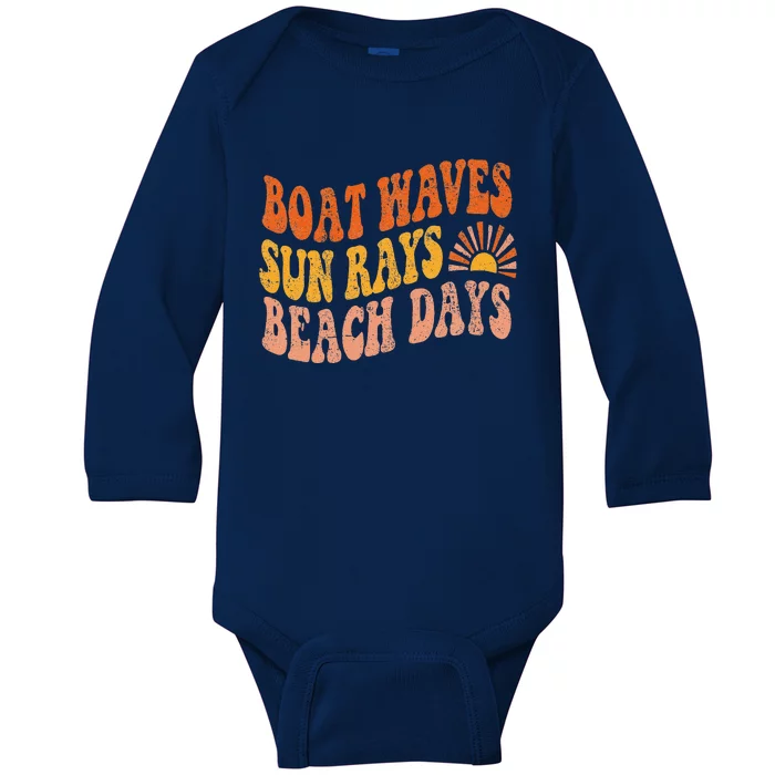 Boat Waves Sun Rays Beach Days Cute Retro Summer Vacation Baby Long Sleeve Bodysuit