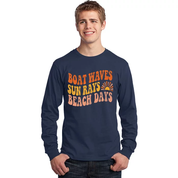 Boat Waves Sun Rays Beach Days Cute Retro Summer Vacation Tall Long Sleeve T-Shirt