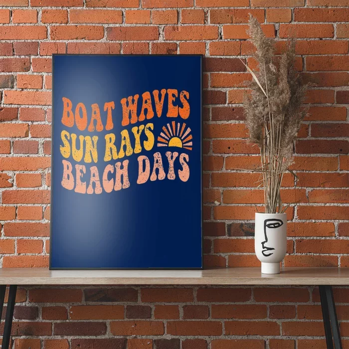 Boat Waves Sun Rays Beach Days Cute Retro Summer Vacation Poster