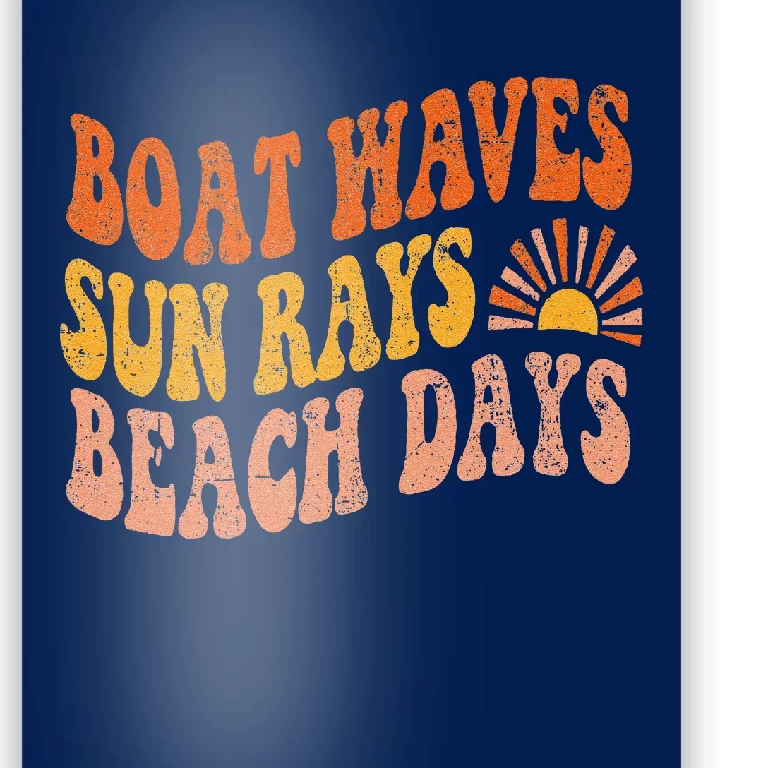 Boat Waves Sun Rays Beach Days Cute Retro Summer Vacation Poster