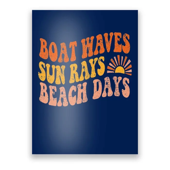 Boat Waves Sun Rays Beach Days Cute Retro Summer Vacation Poster