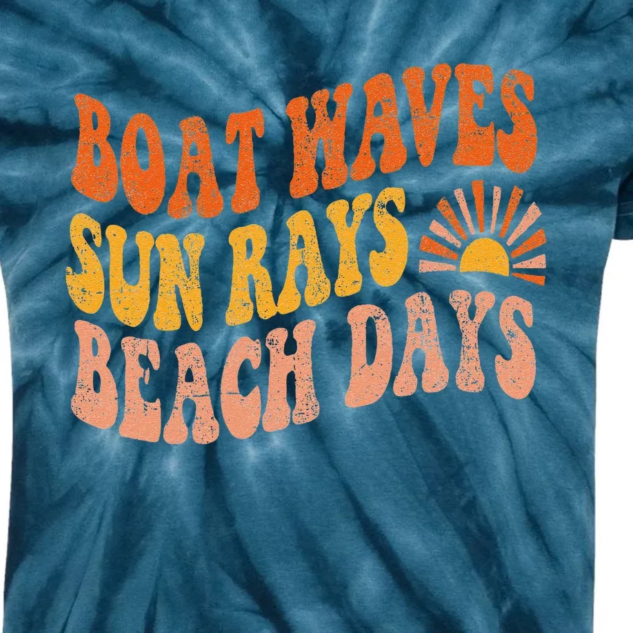 Boat Waves Sun Rays Beach Days Cute Retro Summer Vacation Kids Tie-Dye T-Shirt