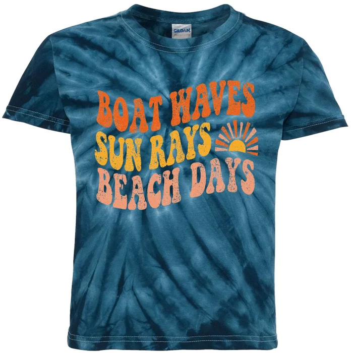 Boat Waves Sun Rays Beach Days Cute Retro Summer Vacation Kids Tie-Dye T-Shirt