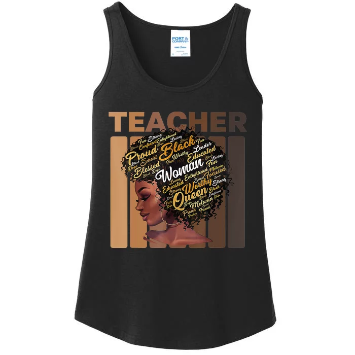 Black Woman Teacher Afro Melanin Black History Month Ladies Essential Tank