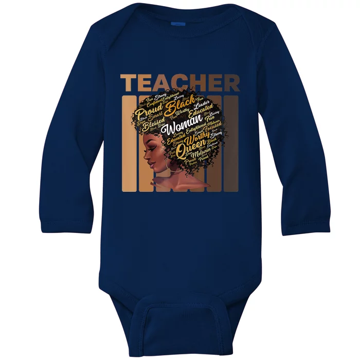 Black Woman Teacher Afro Smart African American Love Melanin Baby Long Sleeve Bodysuit