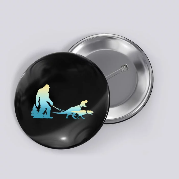 Bigfoot Walking T Rex Dinosaurs Funny Sasquatch Dinosaur Button