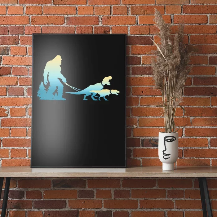 Bigfoot Walking T Rex Dinosaurs Funny Sasquatch Dinosaur Poster