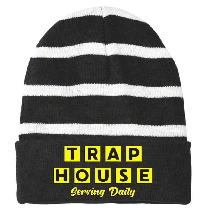 Black Waffle TrapHouse Serving Daily Striped Beanie with Solid Band