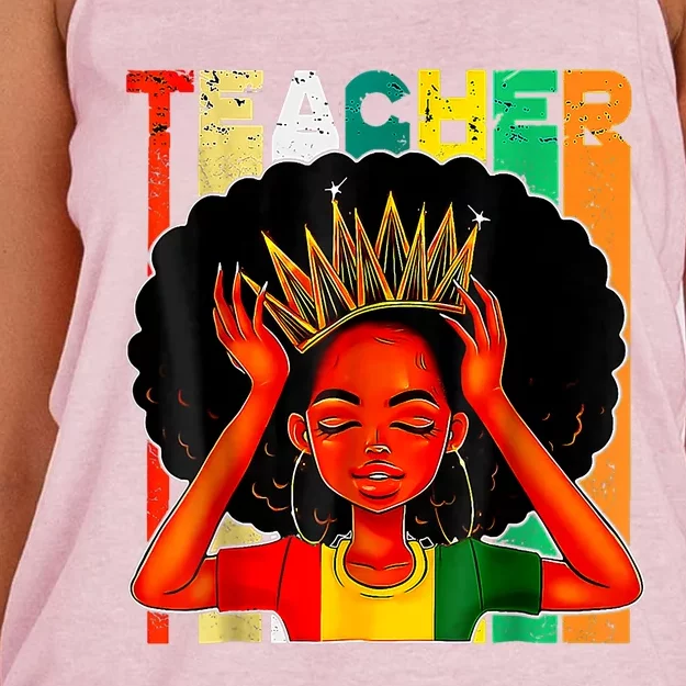 Black Woman Teacher Afro Retro Matching Black History Month Women's Knotted Racerback Tank