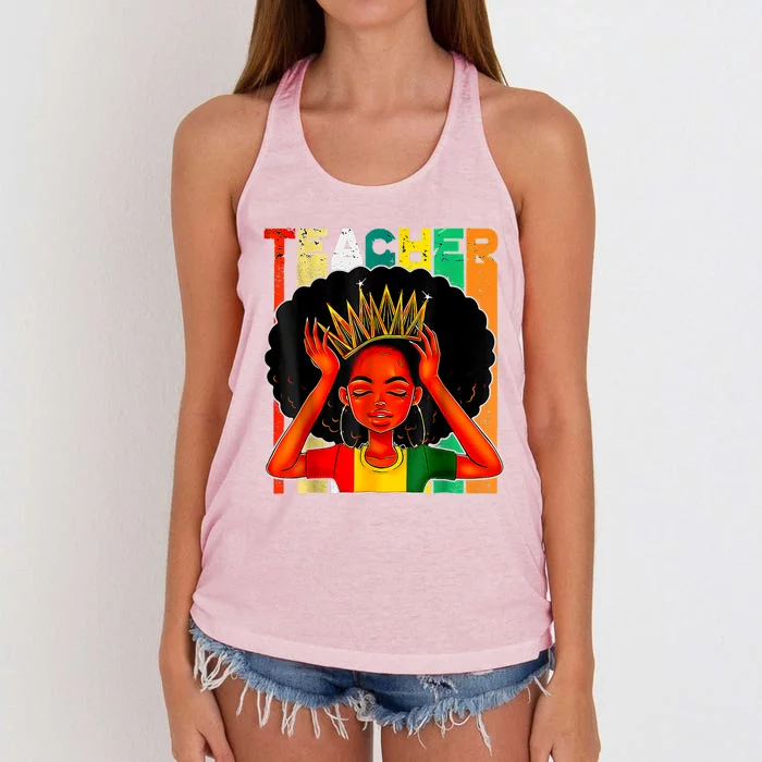 Black Woman Teacher Afro Retro Matching Black History Month Women's Knotted Racerback Tank