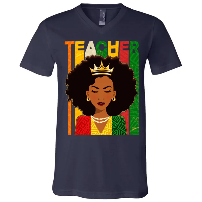 Black Woman Teacher African Black American History V-Neck T-Shirt