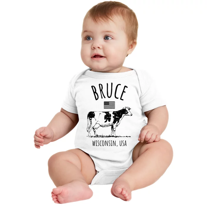 Bruce Wisconsin Usa Retro Cow Vintage Baby Bodysuit