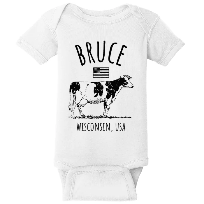 Bruce Wisconsin Usa Retro Cow Vintage Baby Bodysuit