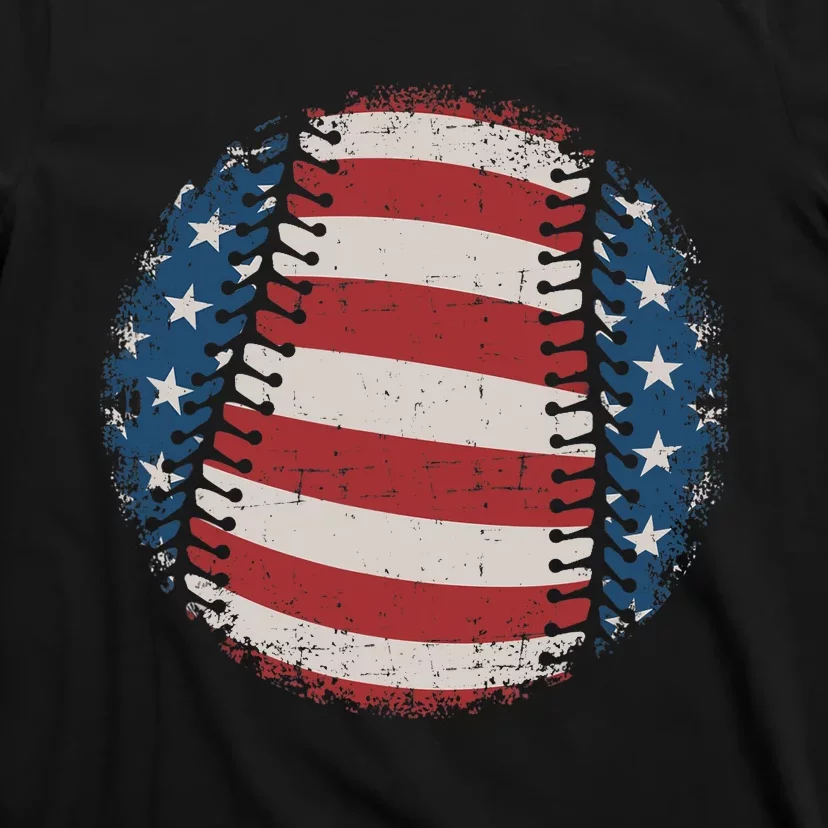 Baseball with US american flag for patriotic baseballer T-Shirt