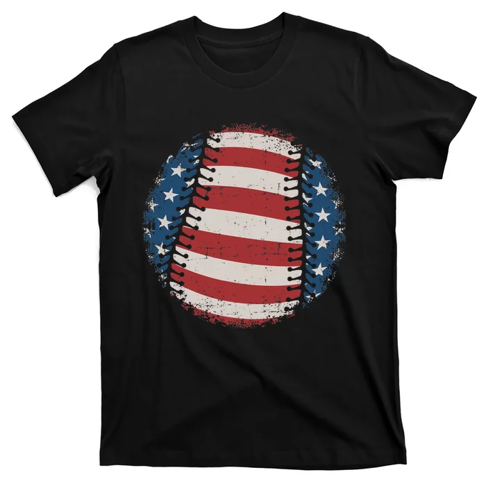 Baseball with US american flag for patriotic baseballer T-Shirt