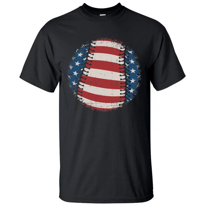 Baseball with US american flag for patriotic baseballer Tall T-Shirt