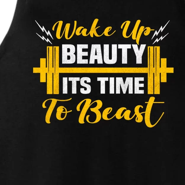 Backprint Wake Up Beauty Its Time To Beast Gift Ladies Tri-Blend Wicking Tank