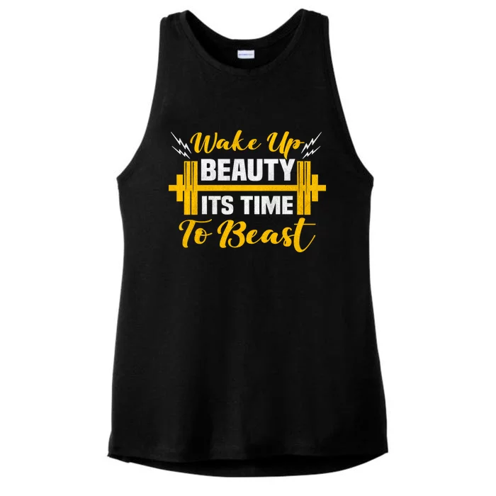 Backprint Wake Up Beauty Its Time To Beast Gift Ladies Tri-Blend Wicking Tank