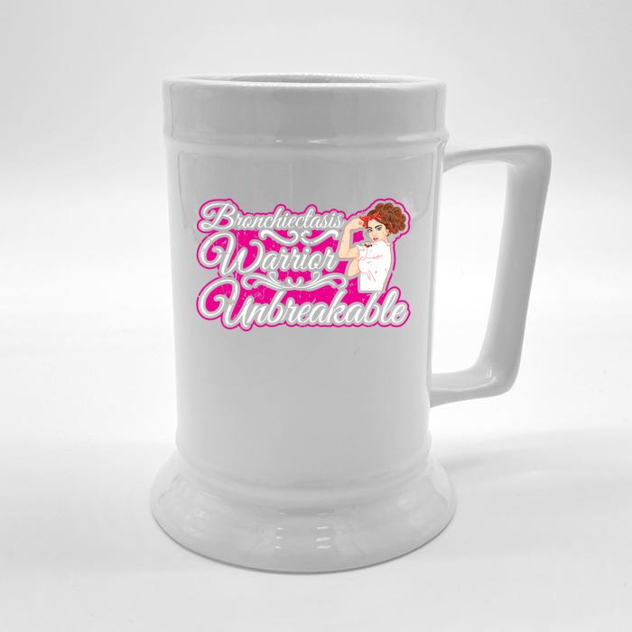 Bronchiectasis Warrior Unbreakable Awareness Gift Front & Back Beer Stein