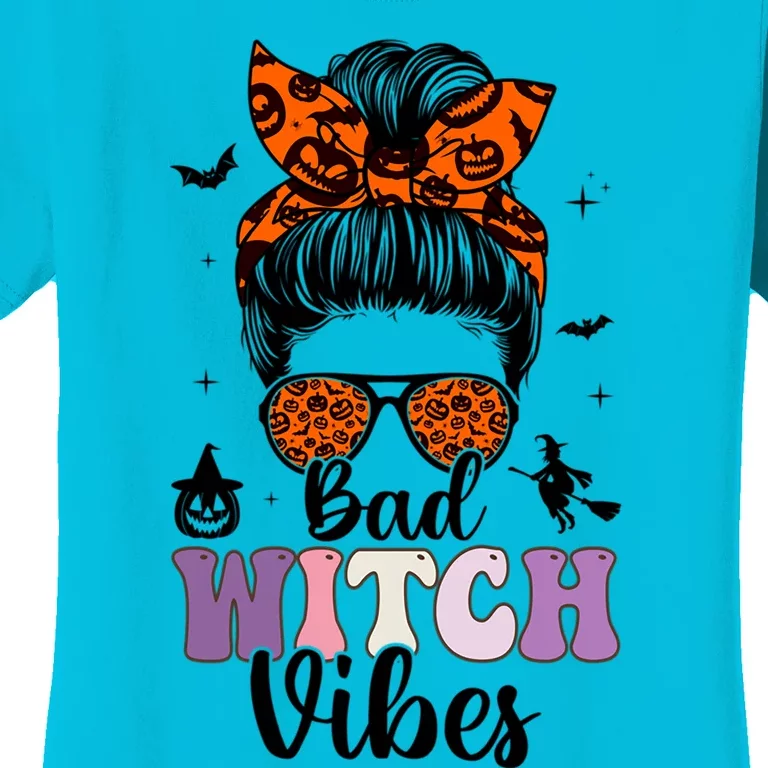 Bad Witch Vibes Halloween Spooky Season Messy Bun Gift Women's T-Shirt