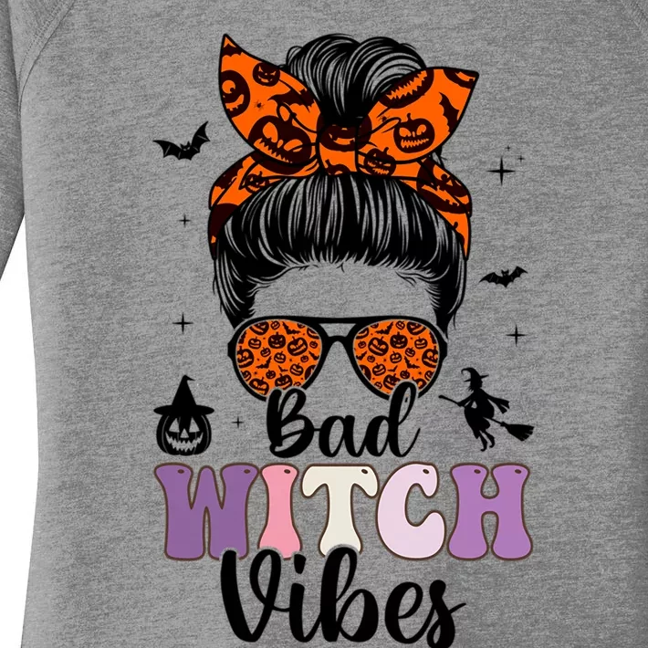 Bad Witch Vibes Halloween Spooky Season Messy Bun Gift Women's Perfect Tri Tunic Long Sleeve Shirt