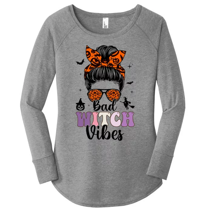 Bad Witch Vibes Halloween Spooky Season Messy Bun Gift Women's Perfect Tri Tunic Long Sleeve Shirt