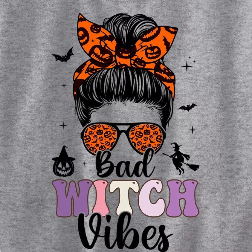 Bad Witch Vibes Halloween Spooky Season Messy Bun Gift Kids Sweatshirt