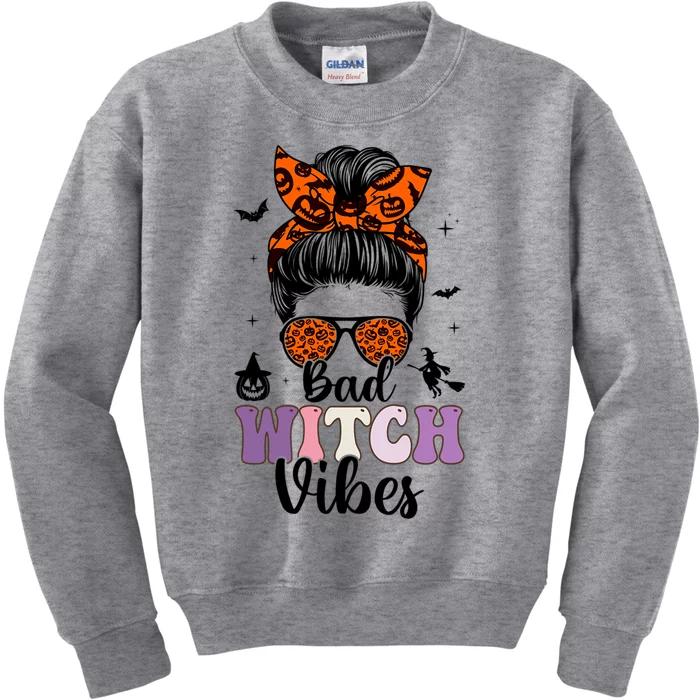 Bad Witch Vibes Halloween Spooky Season Messy Bun Gift Kids Sweatshirt