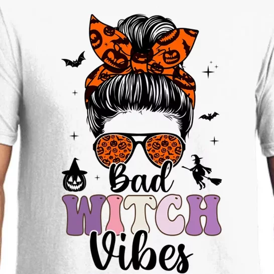 Bad Witch Vibes Halloween Spooky Season Messy Bun Gift Pajama Set