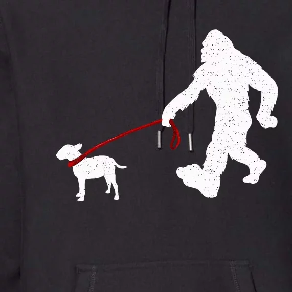 Bigfoot Walking With Bull Terrier Dog Premium Hoodie