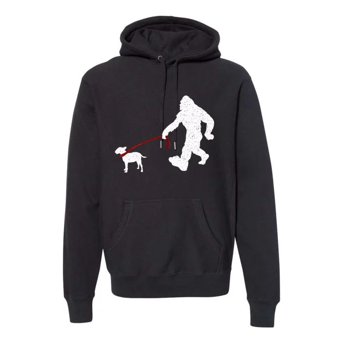 Bigfoot Walking With Bull Terrier Dog Premium Hoodie