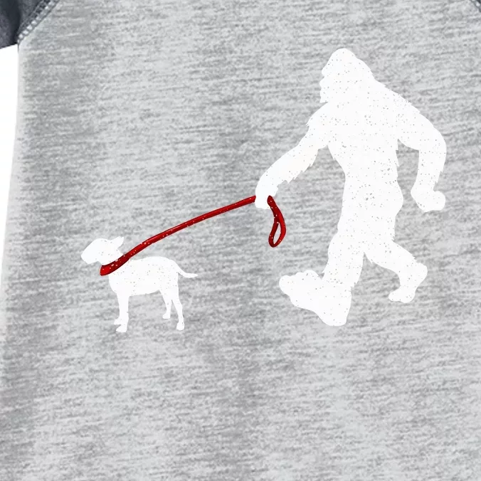 Bigfoot Walking With Bull Terrier Dog Infant Baby Jersey Bodysuit