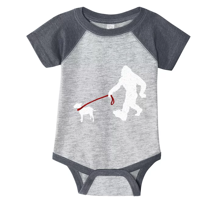 Bigfoot Walking With Bull Terrier Dog Infant Baby Jersey Bodysuit