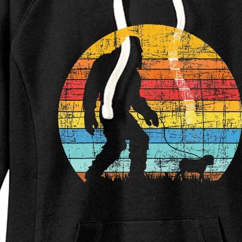 Bigfoot Walking With A Pug Dog Owner Animal Puppy Trainer Women's Fleece Hoodie