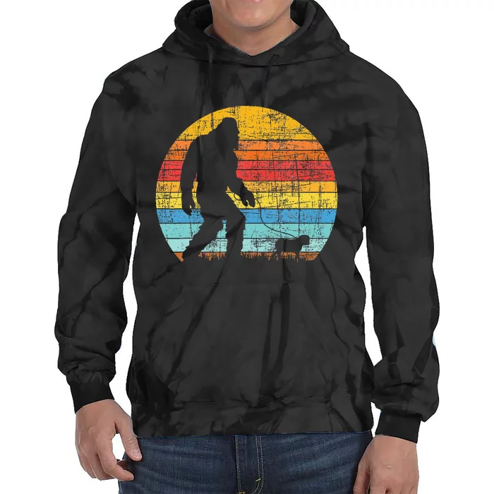 Bigfoot Walking With A Pug Dog Owner Animal Puppy Trainer Tie Dye Hoodie